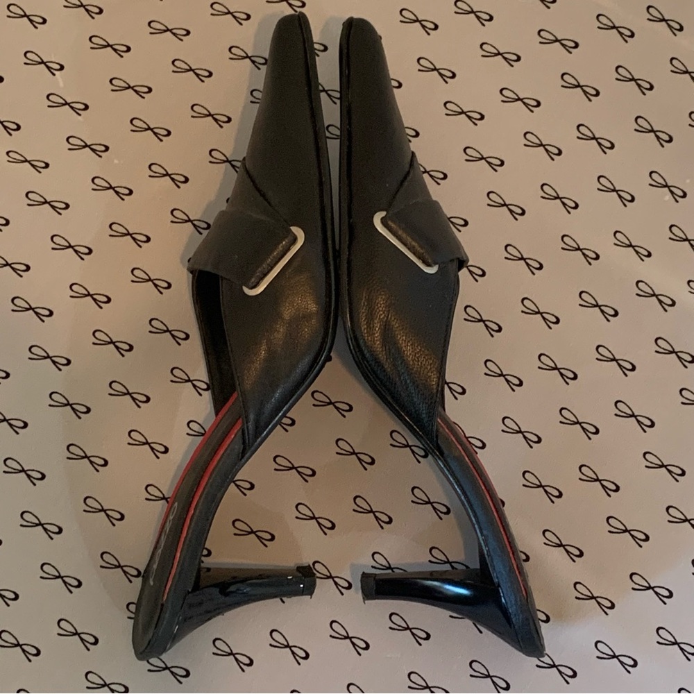 Pazzo Black Leather Kitten Heel Mules - Picture 8 of 11